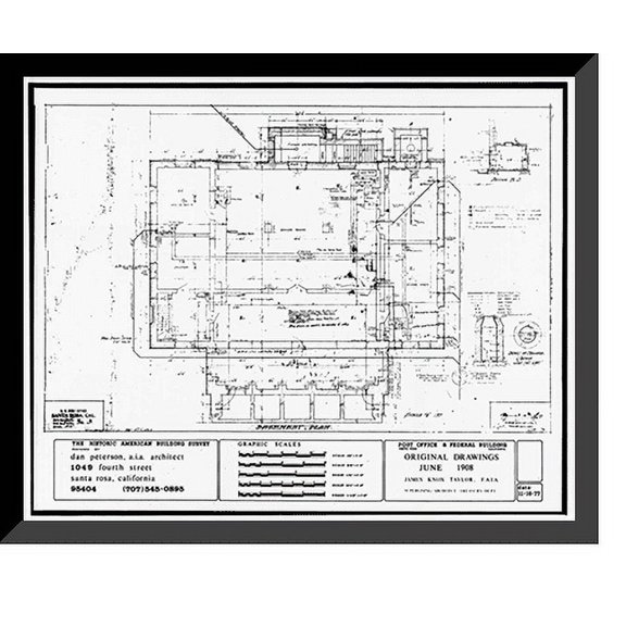 Historic Framed Print, Santa Rosa Post Office & Federal Building, 401 Fifth Street (moved to Seventh Street), Santa Rosa, Sonoma County, CA - 16, 17-7/8" x 21-7/8"