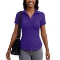 thumbnail image 5 of UDAUDU Women's Basic Button Down Shirt Short Sleeve Stretchy Business Collared Shirts Waitress Work Shirt Purple XL, 5 of 6