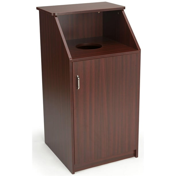 Displays2go Melamine Garbage Bin with Door, Laminated Particle Board