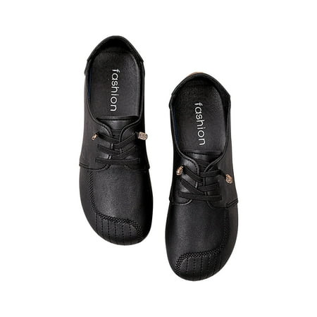 

Josdec Women s Versatile Flat Shoes Soft Bottom Large Size Solid Color Shoes Leather Shoes Black on Clearance