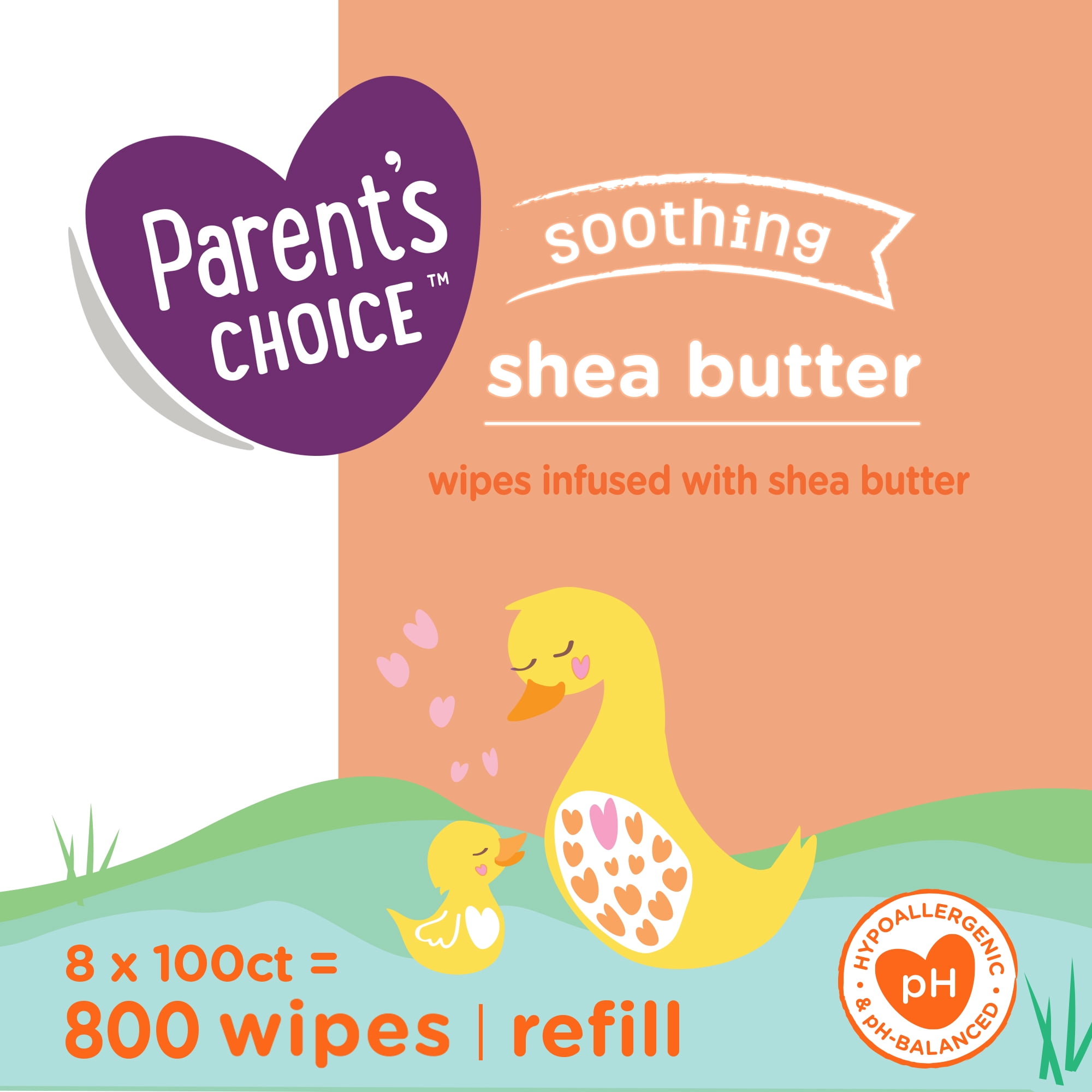 Parent's Choice Shea Butter Baby Wipes, 8 Packs of 100 (800 Count