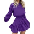 thumbnail image 2 of hirigin Women Summer Mini A-line Dress Solid Color Round Neck Ruched High Waist Dress Spring Autumn Casual Dress, 2 of 6