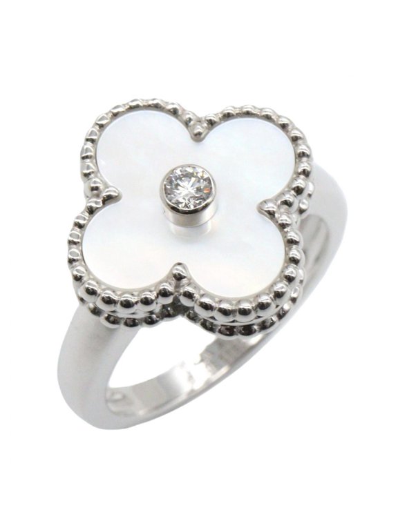 Pre-Owned Van Cleef & Arpels Vintage Alhambra Mother-of-Pearl 1PD Ring - 18K White Gold (18KWG)...