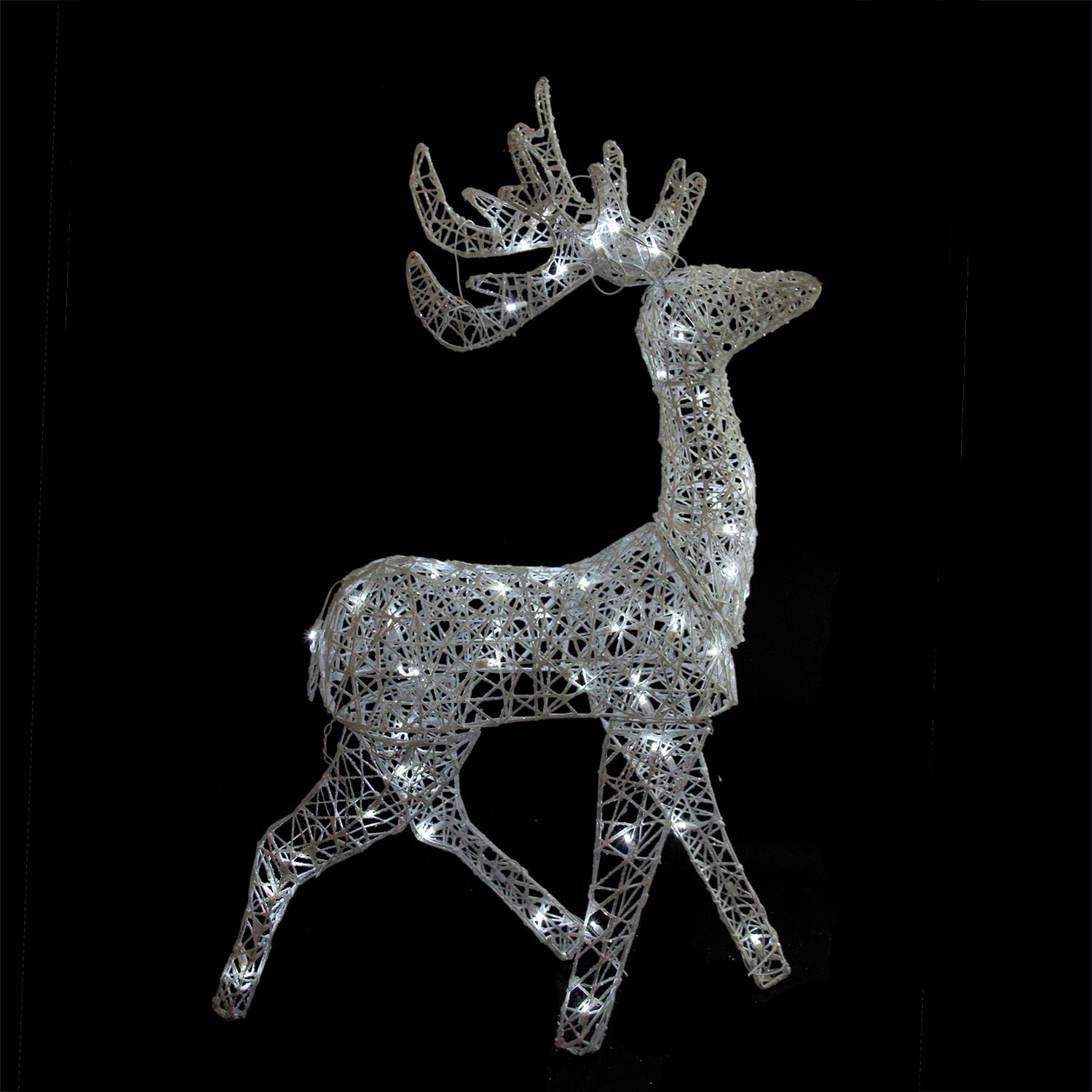 STAG IN FOREST SILHOUETTE LED Christmas Ornament 30cm WHITE Wood Warm LED