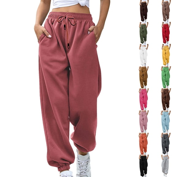Admvng Baggy Sweatpants for Women Casual Solid Elastic Waist Trousers Long Straight Pants, Size S-2XL