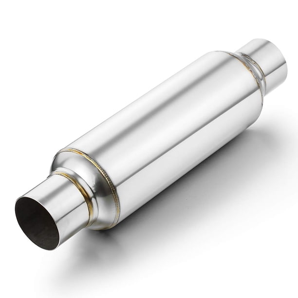Resonador de entrada de 2.5" Acero inoxidable A-KARCK pulido Entrada de 2.5" Salida de 2.5" Longitud total de 16" Silenciador de resonador de escape Diseño recto