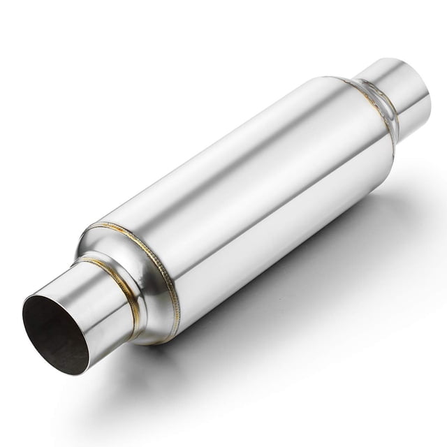 Resonador de entrada de 2.5" Acero inoxidable A-KARCK pulido Entrada de 2.5" Salida de 2.5" Longitud total de 16" Silenciador de resonador de escape Diseño recto