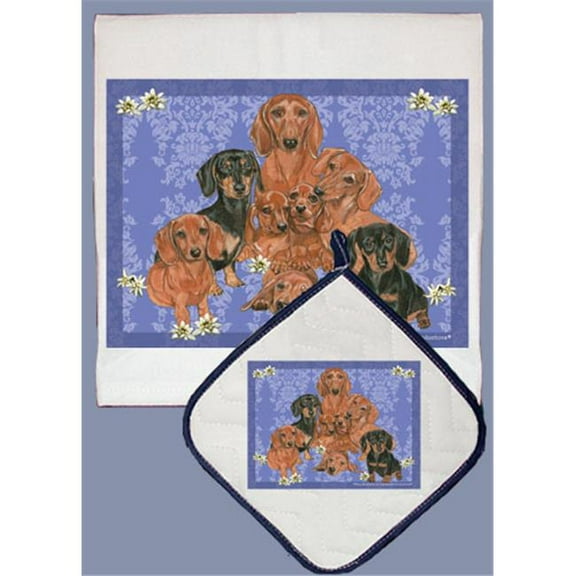 Pipsqueak Productions DP543 Dish Towel and Pot Holder Set - Dachshund Family