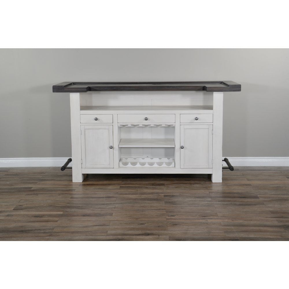 Sunny Designs Carriage House 78" Farmhouse Wood Bar Unit in Dark Brown/White