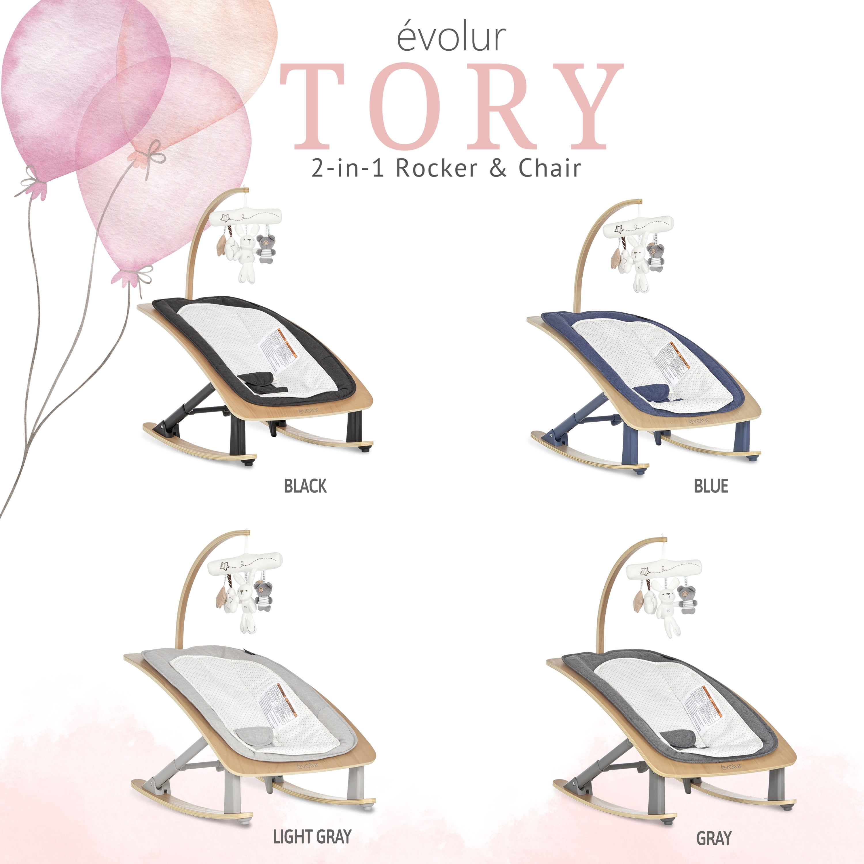 Evolur Tory 2-in-1 Rocker & Chair in Black