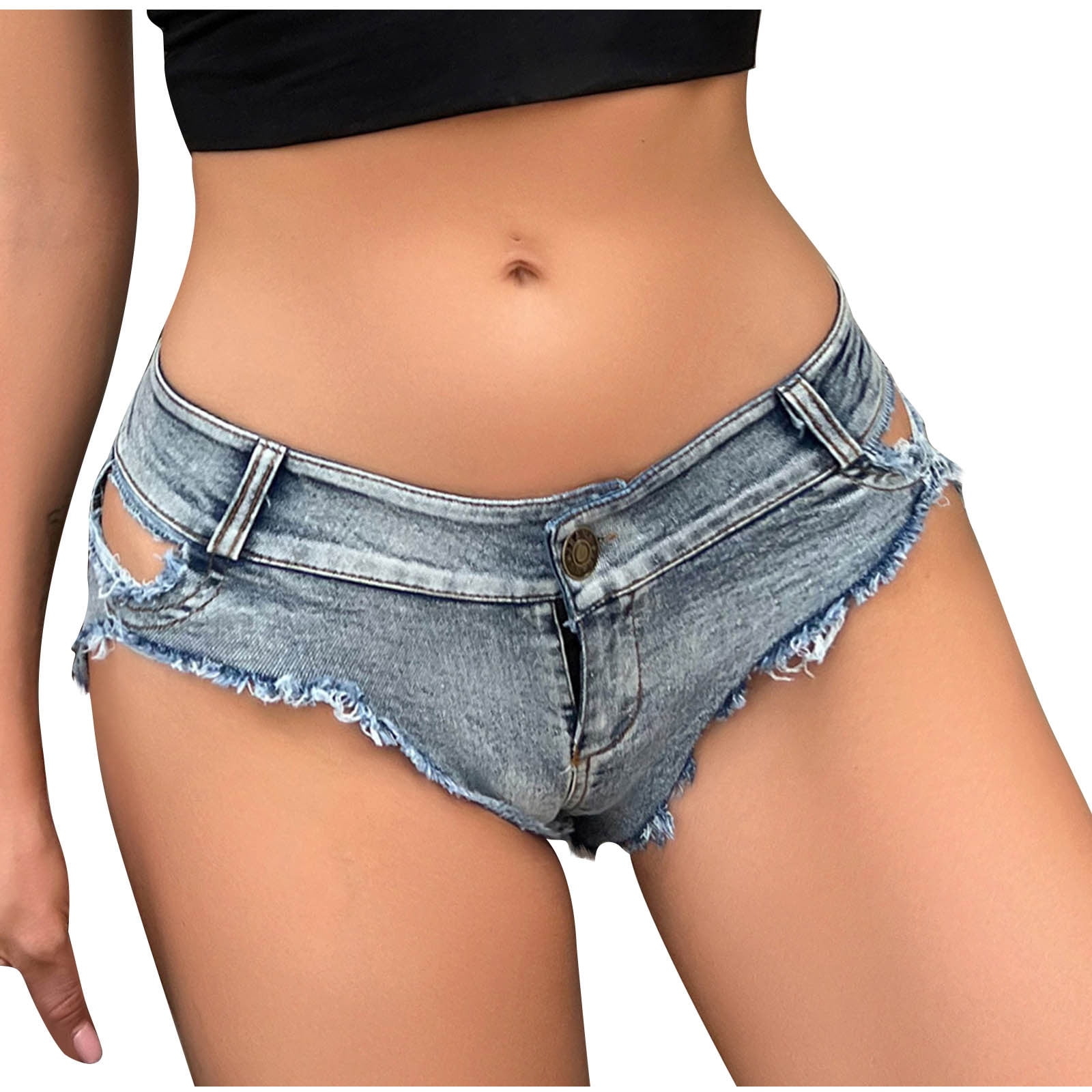 Women's Shorts Sexy Hole Rivet Low Waist Thong Denim Ultra Mini