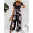 thumbnail image 2 of Vibrant Floral Print Jumpsuit Square Neckline Comfortable Short Sleeves Wide Leg, 2 of 5