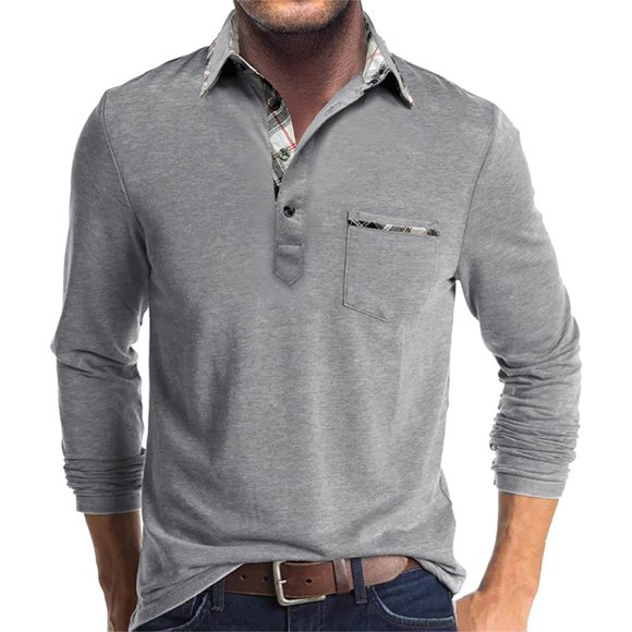 FhsagQ Men's Shirts Men Shirts Tops Super Fit Men'S Shirt Casual Long Sleeve Classic Plaid Button Tees with Pockets Shirts for Men Super Fit Black Light Gray L