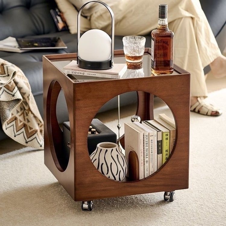 Chinese ancient style sofa side table home living room back and forth mobile coffee table simple mini corner table storage cabinet