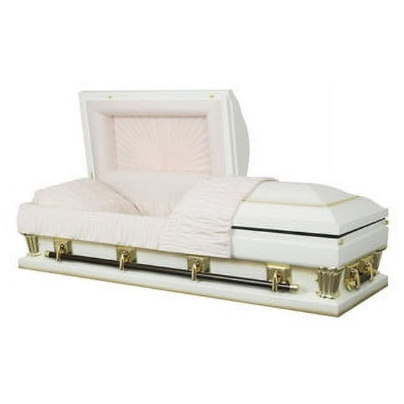 Overnight Caskets - Frank Oversized Collection Funeral Metal Casket White with Pink Velvet Interior 27.5" Wide - 18 Gauge Steel