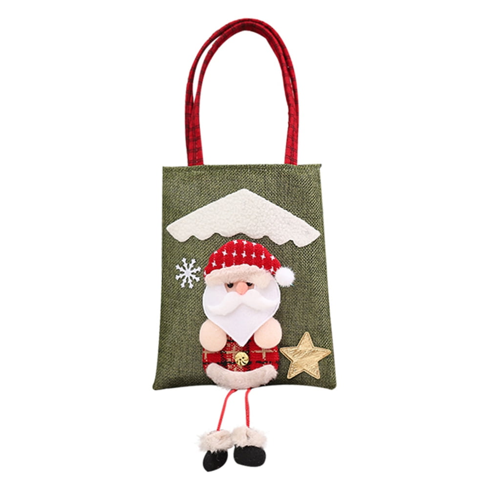 Santa Claus for Presend Wrap Goody Bags 16 Pack Bags with Handles School Classrooms Party Favors Christmas Kraft Paper Prints with Xmas Tree Snowman 