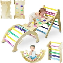 5in1 Wooden Climbing Toys, Triangle Climbing Set for Toddler, Kids Playground with Arch & Ramp & Ladder, Foldable Baby Jungle Climbing Gym, Outdoor & Indoor Kids Climbing Toys