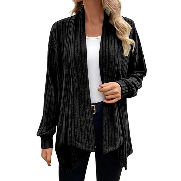 SMihono Women's Irregular Hem Fashion Long Sleeve Cardigan Solid Loose Long Coat Plus Size Open Front Cardigan for Women Trendy 2024 Black 4