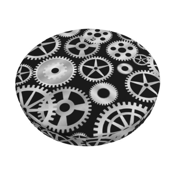 Disketp Metallic Gears Funda Redonda para Taburete, Funda de Cojín para Silla de Bar Suave y Elástica-13 inch