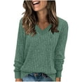 thumbnail image 2 of Chiccall V Neck Long Sleeve Shirts for Women Solid Color Fashion Tops Tunic Sweaters Cute Trendy Loose Outfits Green XL, 2 of 7