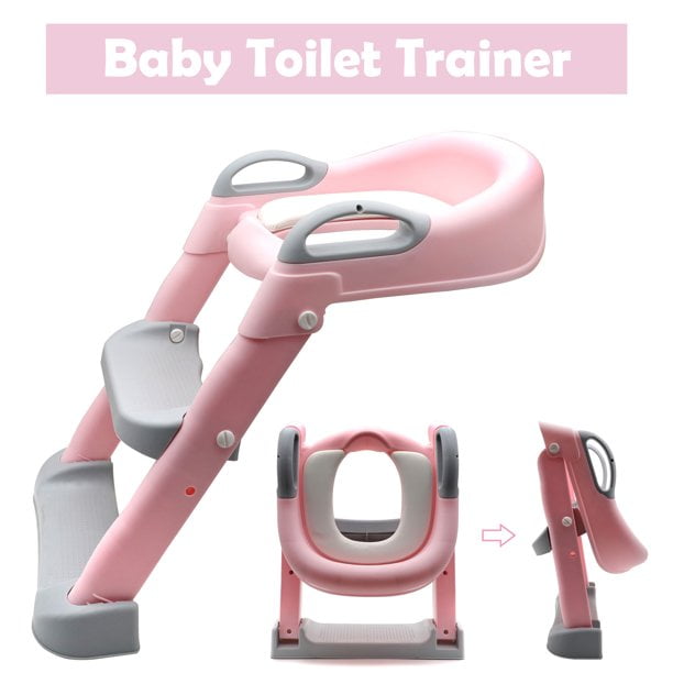HTT Motor Pink Toddler Potty Training Seat Ladder Step Toilet Girl Chair Infant Kids Bathroom Trainer [P/N-ET-BABY002-PINK]