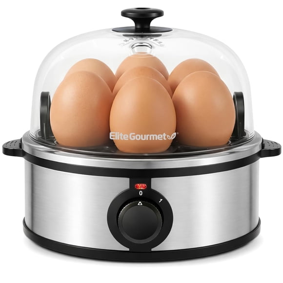 Elite Gourmet EGC648 Cuiseur d'Oeufs Rapide, 7 Oeufs à Peler Faciles, Durs, Moyens, à la Coque, Pocher, Machine à Omelette, Arrêt Automatique, Alarme, Livret de 16 Recettes