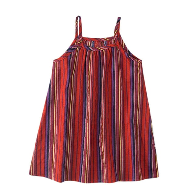 Robes pour Filles - Robe d'Été Décontractée pour Enfants avec Imprimé à Bretelles pour 6 Ans - Légère pour Jouer et Vacances