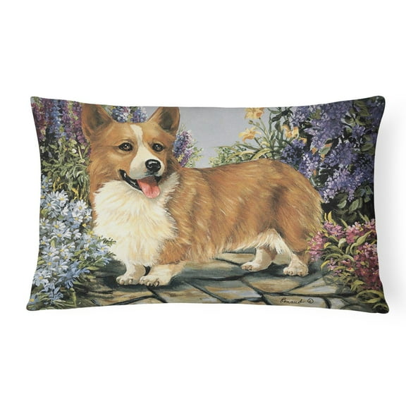 Carolines Treasures PPP3258PW1216 Corgi Garden Georgi Canvas Fabric Decorative Pillow  12H x16W multicolor