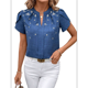 thumbnail image 2 of Tops Elegantes de Verano con Cuello en V y Corta para Mujer Azul Real L, 2 of 7