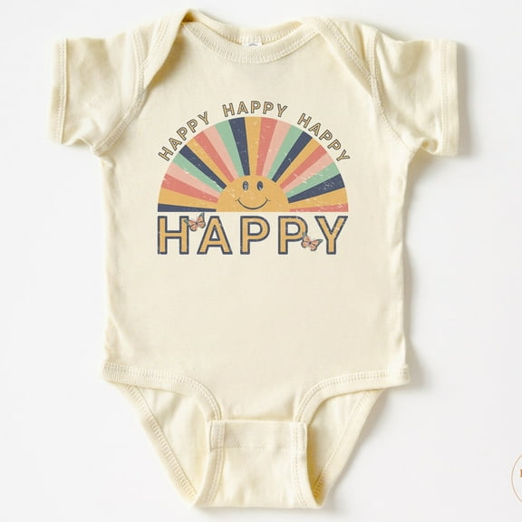 Baby Bodysuit, Happy Bodysuit, Cute Retro Baby Bodysuit Cute Baby Onesie, BABY BODYSUIT LAT 4424