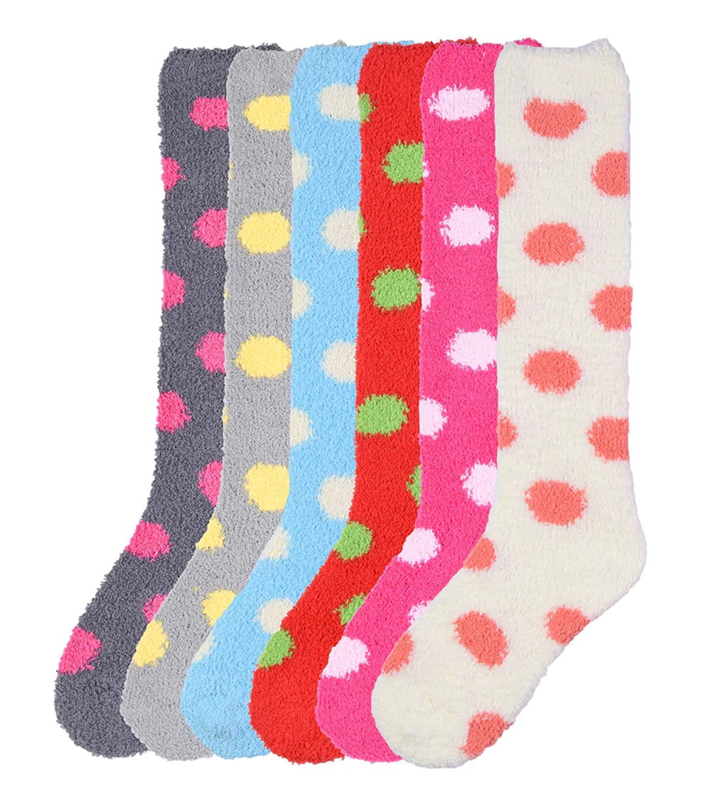 6PACK Couver Women's Comfort Plush Soft Knee High Socks, Dots Socks, 9