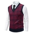 thumbnail image 2 of Rohuuque Men's Sleeveless Sweater Vest Winter Thermal Fleece Lined Striped Pattern Stretch Knit Vest V Neck Pullover Burgundy A, 2 of 5
