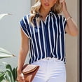 thumbnail image 2 of Chemise Boutonnée pour Femmes Col à Revers Rayé Imprimé Manches Courtes Chemises d'Été Décontractées Dames Travail Sortie Hauts Blouses, 2 of 7