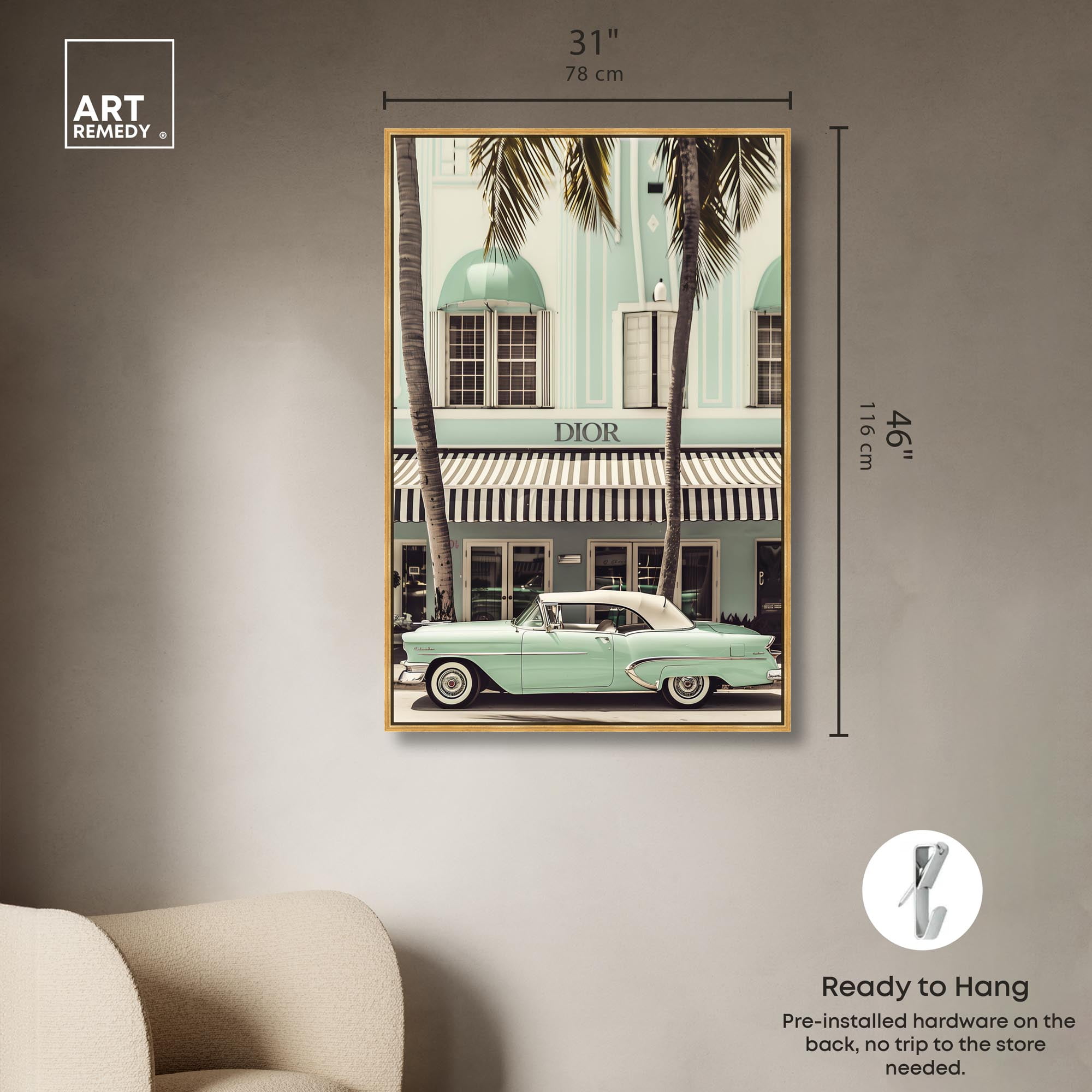 Art Remedy Retro Travel Photos Canvas, 30" x 45", Gold Frame, Vintage Mint Green Cruise