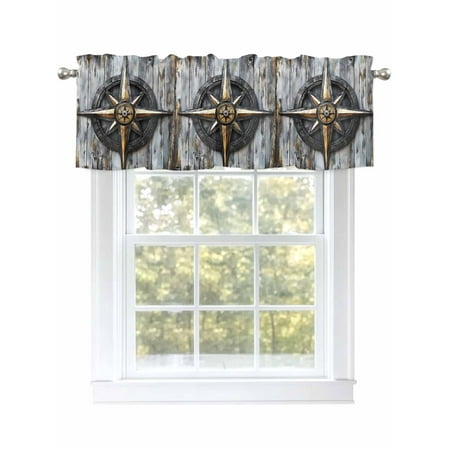 Retro Compass Valances for Windows Rod Pocket Kitchen Valance Curtains - Soft & Washable Small Window Treatment for Living Room Bathroom Navigation Board 42x12 Inch 1 Panel