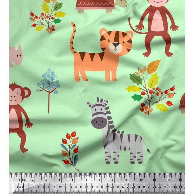 Soimoi Poly Georgette Fabric Berries & Animals Cartoon Print Sewing Fabric Yard 42 Inch Wide
