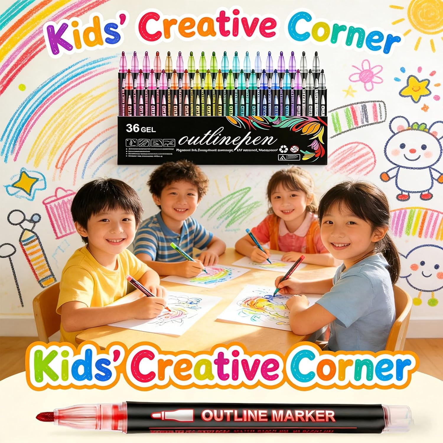 Dreamy Sparkle Dual-Line Contour Pen, Dreamy Sparkle Dual Line Contour Markers, Quick-Dry Self Outline Metallic Marker Pens For Drawing, Coloring &Diy Crafts (24 GEL)