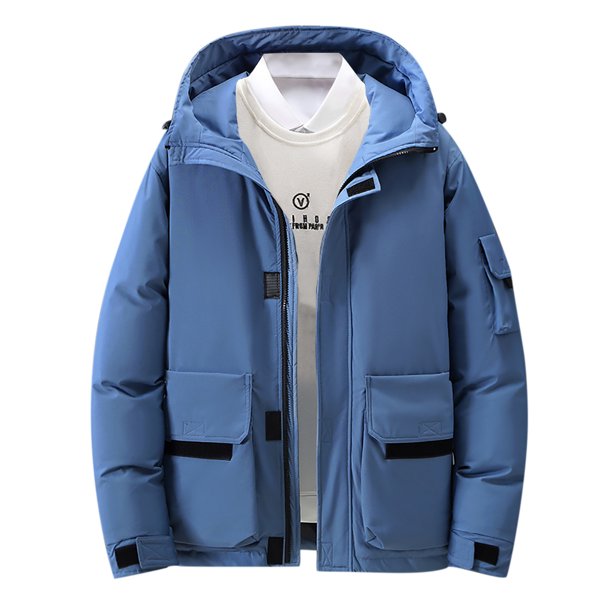 Hombres Sólido Casual Espesar Con Capucha Cremallera Multi Bolsillo Mantener Caliente Chaqueta Abrigos Pompotops oipoqjl21123