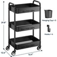 thumbnail image 3 of 3 Tier Rolling Cart - Metal Utility Cart with Wheels, Hanging Cups, Hooks, Heavy Duty Mesh Rolling Storage Cart Organizer, Craft Cart for Kitchen Office, Lightweight and Sturdy, 3 of 16