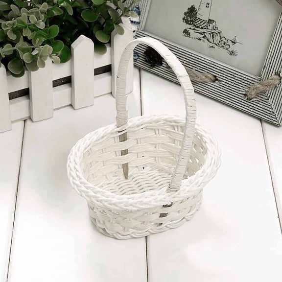 Chicmine Woven Flower Basket Wedding Flower Girl Baskets Weaving Vegetable Fruit Picnic Storage Basket Box Cosmetics Organizer for Home Garden Decor