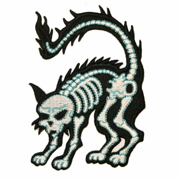 Cat Skeleton X-Ray Shock Electric Kreepsville Embroidered Iron On Applique Patch