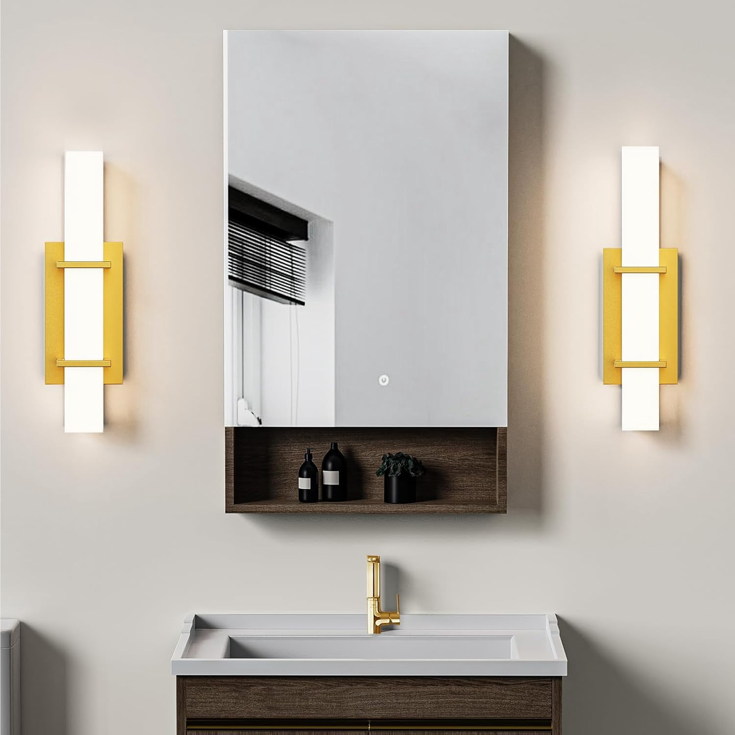 2-Pack Modern LED Wall Sconce Light Fixture, 17.6 in. Dimmable Gold Hardwired Bathroom Vanity Lights (Set of 2), Up/Down Acrylic Wall Lighting for Mirror, Hallway, Living Room Accent Decor