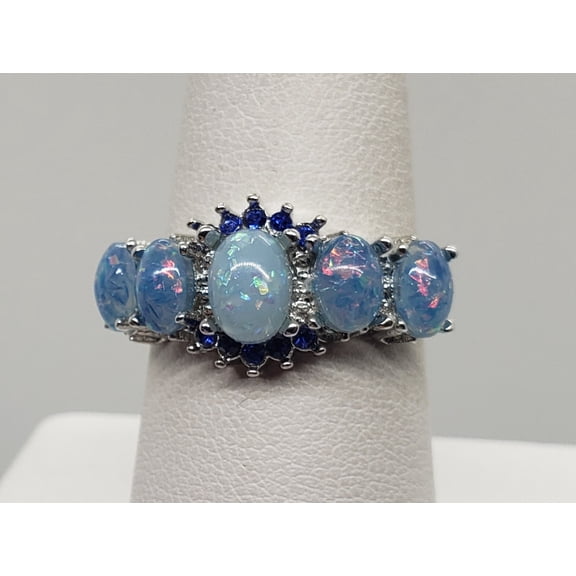 Size 8, Blue Fire Opal Topaz Silver Ring