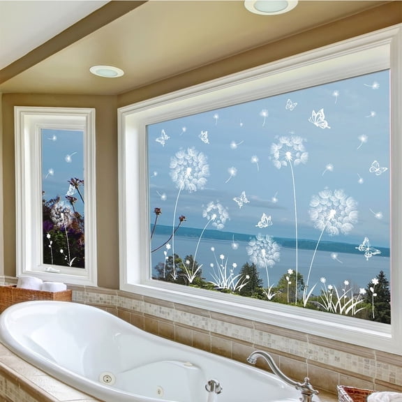 Niceminiwall White Dandelion Window Sticker Self-Stick PVC Wall Decal for Home Bedroom Living