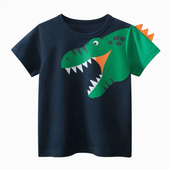 Splozh Baby Boys' Tops Fashion Soft Toddler Kids Baby Boys Girls Cartoon Dinosaur Short Sleeve Crewneck T Shirts Tops Tee Clothes for Kids,Navy,5-6 Years