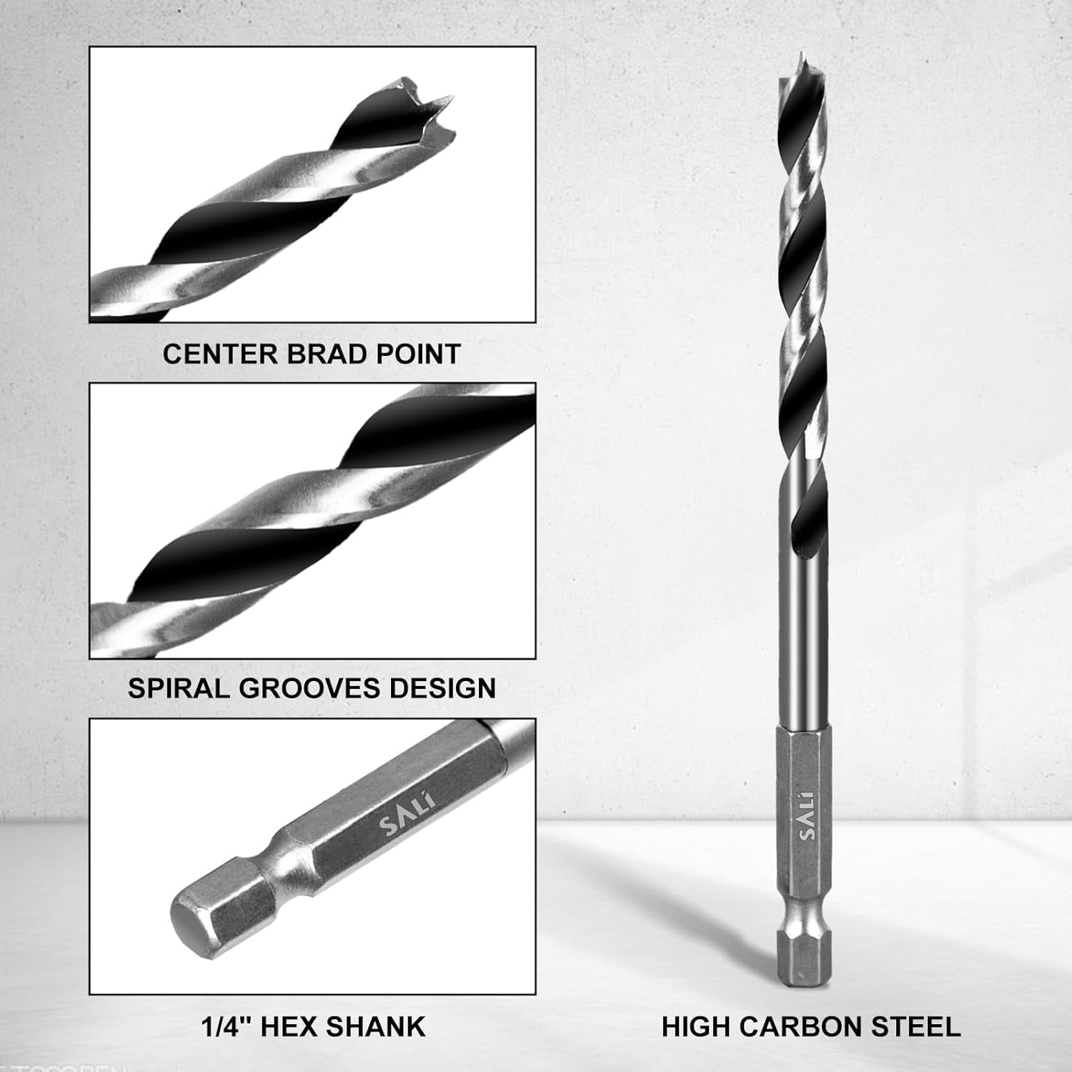 FRKSMD-Brad Point Drill Bits Set, 20 Pcs 1/4" Carbon Steel Wood Drill Bit Set with 1/4" Hex Shank for Hardwood, Plywood, Plastic Round Holes in All Types of Wood