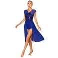 thumbnail image 5 of CHICTRY Womens Lyrical Dance Dress Sheer Mesh Patchwork Skirted Leotard Dancewear Royal_Blue L, 5 of 7