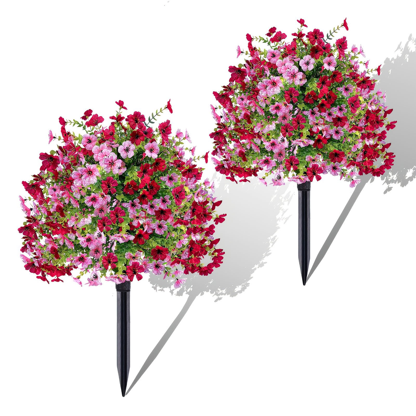20" Artificial Topiary Ball Flowers For Outdoors Planters,Spring Decoration with Spike,UV Resistant Faux Summer Plants,Fake Bushes Indoor Decor,Mix 4 Colors for Garden,Porch & Patio