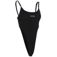 thumbnail image 2 of Okbabeha Women Close-fitting Bodysuit, Black Letters Print Boat Neck One-piece, 2 of 9