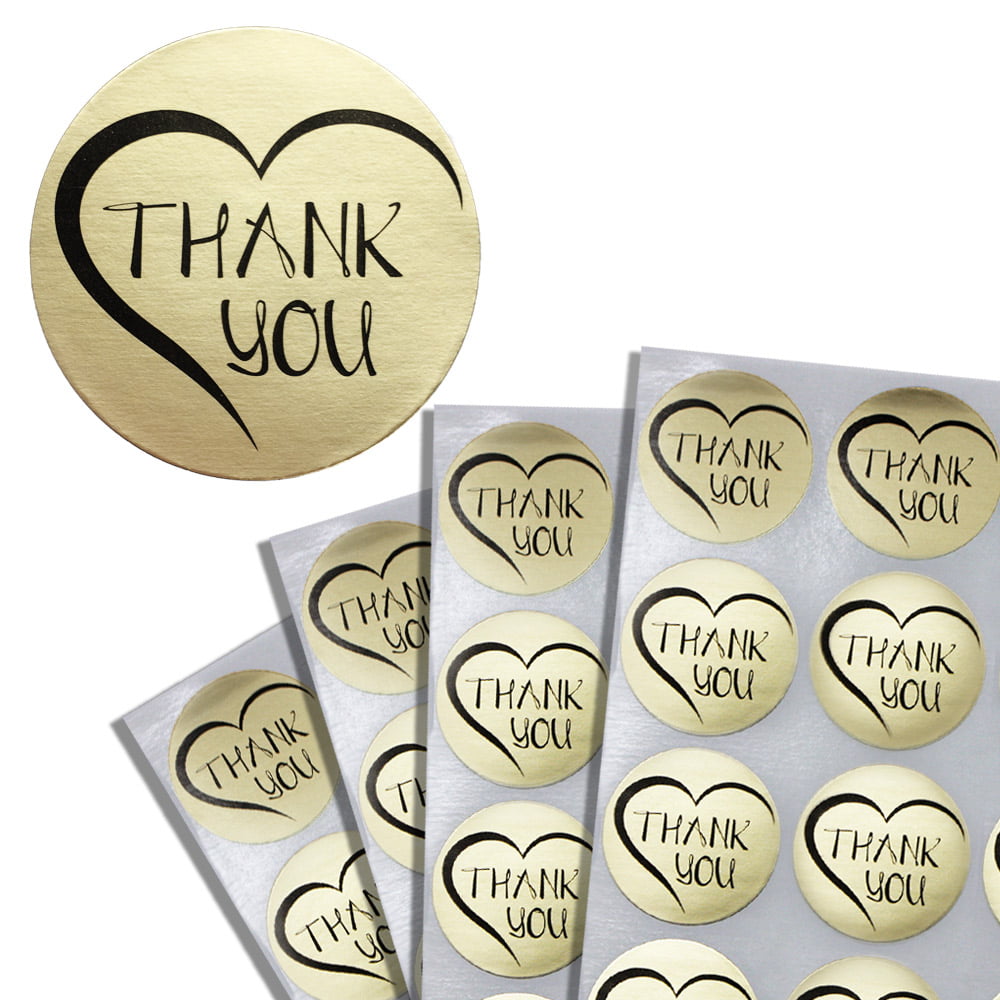 **FREE SHIPPING!** 1.5" Gold Foil Heart Self Adhesive Thank You Stickers